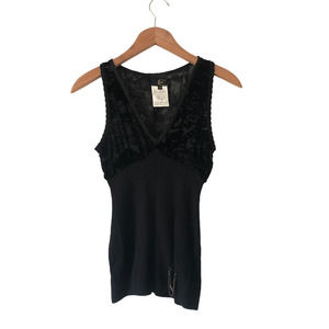 Just Cavalli Black Half Semi Sheer Printed Knit Top Tank 42 Fits like XS?
